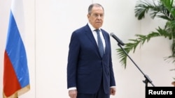 FILE - Russia's Foreign Minister Sergei Lavrov speaks at a news conference in Havana, Cuba, April 20, 2023. (Russian Foreign Ministry/Handout via Reuters) 