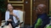 Ntoma ya ekolo Amerika Lucy Tamlyn (G) na Kinshasa na masolo na président ya RDC Félix Tshisekedi, Kinshasa, 15 sanza ya mibale 2024. (Facebook/Présidence RDC)