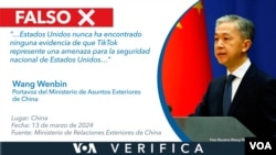 El portavoz del Ministerio de Asuntos Exteriores de China, Wang Wenbin, negó que haya evidencia que TikTok represente una amenaza a la seguridad de EEUU, pero esto es falso. Diseño: Mila Cruz.