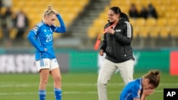 Italy's Giada Greggi reacts after loosing the Women's World Cup Group G soccer match against South Africa in Wellington, New Zealand, Aug. 2, 2023.