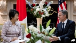 美国国务卿布林肯在纽约会晤到访的日本外相上川阳子。（2023年9月18日）