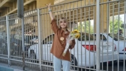Iranian journalist Nazila Maroufian gestures in a photo she posted on her X account Aug. 13, 2023.