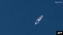 This June 22, 2023, satellite image courtesy of Maxar Technologies shows the Polar Prince ship searching on June 22, 2023, for the missing Titan submersible. (AFP/Satellite image ©2023 Maxar Technologies)