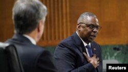 U.S. Secretary of Defense Lloyd Austin, right, and U.S. Secretary of State Antony Blinken testify on Capitol Hill on President Joe Biden's funding request to support Ukraine and Israel, and bolster U.S. border security, in Washington, Oct. 31, 2023.