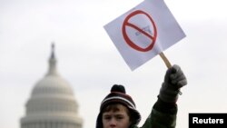 Peyton Tremont, de siete años, porta una pancarta durante una manifestación para regular las armas en Washington, el 26 de enero de 2013.