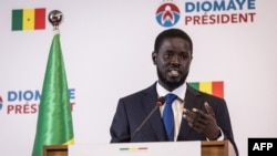 FILE - Bassirou Diomaye Faye addresses his first press conference after being declared winner of Senegal's presidential election, in Dakar, on March 25, 2024. Final results of the election were released March 29.