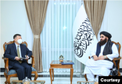 Xitoy elchisining Tolibon Tashqi ishlar vaziri Amir Xon Muttaqiy bilan uchrashuvi