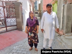Sheila Devi, head of Gamri village, and her husband. She wants to focus on issues of improving nutrition.