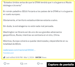 Captura de la publicación en X.