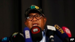 Secretário-geral do Congresso Nacional Africano (ANC), Fikile Mbalula, em conferência de imprensa no Centro de Operações de Midland, Joanesburgo, a 2 de junho de 2024.