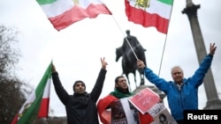 FILE - People protest against the Government of the Islamic Republic of Iran at Trafalgar Square in London, Britain, Jan. 14, 2023. 