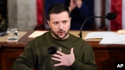 FILE - Ukrainian President Volodymyr Zelenskyy addresses a joint meeting of Congress on Capitol Hill in Washington, Dec. 21, 2022. 