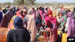 FILE - Refugees fleeing the conflict in Sudan queue with their jerrycans to collect drinking water at the Ourang refugee camp in Adre, Chad, on Dec. 7, 2023.