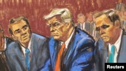Dibujo de Donald Trump de la comparencia del exmandatario ante la justicia de Estados Unidos por el caso de mal manejo de documentos clasificados.