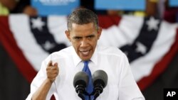 Presiden Barack Obama dalam kampanyenya di Virginia Beach, Virginia (27/9).