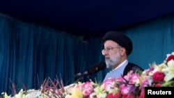 Iranian President Ebrahim Raisi delivers a speech during the ceremony of the National Army Day parade in Tehran, Iran on April 18, 2022.