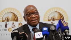 FILE - Former South African President Jacob Zuma speaks during a press conference at The Maslow Hotel in Sandton, Johannesburg commercial hub, Oct. 22, 2022.