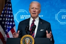 President Joe Biden speaks to the virtual Leaders Summit on Climate, from the East Room of the White House, April 22, 2021, in Washington.