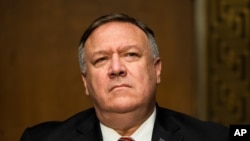 Secretary of State Mike Pompeo testifies before a Senate Foreign Relations committee hearing on the State Department's 2021 budget on Capitol Hill Thursday, July 30, 2020, in Washington. (Jim Lo Scalzo/Pool via AP)
