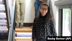 Congressional candidate Mary Peltola, Yu'pik, smiles at supporters after delivering remarks at a fundraiser on Aug. 12, 2022, in Juneau, Alaska. 