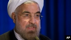 Iranian President Hassan Rouhani speaks during a address and discussion hosted by the Asia Society and the Council on Foreign Relations at the Hilton Hotel in midtown Manhattan, in New York, US Testing Iran Analysis, Sept. 26, 2013.