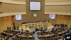 Mkutano wa viongozi wa nchi za Afrika katika makao makuu ya Umoja wa Afrika, Addis Ababa, Ethiopia, Feb. 5, 2022. 
