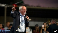 Democratic presidential candidate U.S. Sen. Bernie Sanders addresses the annual Comanche Nation Fair Powwow, Sept. 22, 2019, in Lawton, Okla. 