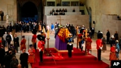 Britain's Prince Andrew attends a vigil with siblings Princess Anne, Prince Edward and King Charles III, around the coffin of late Queen Elizabeth II, lying in state on the catafalque in Westminster Hall, at the Palace of Westminster in London, Sept. 16, 2022.