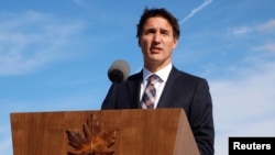 FILE - Canadian Prime Minister Justin Trudeau, pictured speaking in Ottawa, Ontario, on Sept. 5, 2022, said March 9, 2023, that his government would take every measure to protect Canadians from "unacceptable actions by hostile authoritarian regimes."