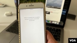 ARCHIVO: Un mensaje indica que no se pudo establecer conexión con una página web bloqueada en Venezuela. Foto de Carolina Alcalde, VOA.