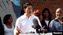 Ketua DPR AS, Paul Ryan bicara dalam sebuah acara di Washington DC, Selasa (7/6).
