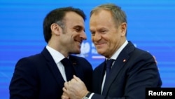Ֆրանսիայի նախագահ Էմանյուել Մակրոնն ու Լեհաստանի վարչապետ Դոնալդ Տուսկը։ Վարշավա, դեկտեմբերի 12, 2024թ․։