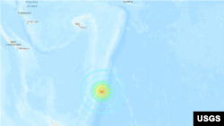Mapa de la zona frente a las costas de Nueva Zelanda donde ocurrieron tres terremotos el viernes 5 de marzo de 2021 (hora local), el tercero de los cuales se marca en la imagen, y que provocó una segunda alerta de tsunami.