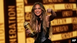Jennifer Lopez at the 2022 MTV Music and TV Awards. Lopez was awarded this year’s Generation Award for actors whose diverse contributions have made them household names. She also took home best song for the track “On My Way” from the “Marry Me” soundtrack. 