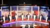 Kenyan presidential candidates, from left: James Ole Kiyiapi, Musalia Mudavadi, Paul Muite, Martha Karua, Raila Odinga, Mohammed Abdula Dida, Uhuru Kenyatta and Peter Kenneth, during second televised debate in Nairobi, Feb. 25, 2013.