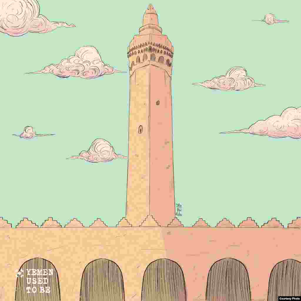 A depiction of the al-Janad Mosque, which is the oldest surviving holy Islamic monument, built in the 7th century in southwestern Yemen. (Photo courtesy of Waleed al-Ward)