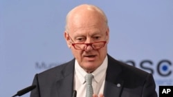 Staffan de Mistura, U.N. Special Envoy for Syria, speaks on the last day of the Munich Security Conference in Munich, Germany, Feb.19, 2017. 