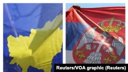 Bendera Kosovo dan Serbia. (Foto: Reuters/VOA graphic)
