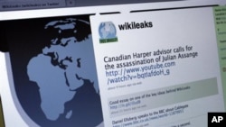 The Twitter homepage of WikiLeaks is shown in this photo taken in New York, 01 Dec 2010