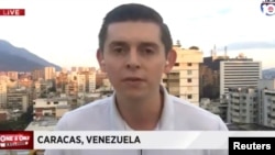 American journalist Cody Weddle speaks in Caracas, Venezuela, January 2019 in this picture grab obtained from a social media video. 