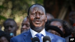 Kenyan presidential candidate Raila Odinga, who lost the presidential election, speaks to the media in Nairobi, March 9, 2013. 