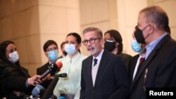 Gerardo Blyde, de la Plataforma Unitaria de Venezuela, luego de continuar las negociaciones con el gobierno en Ciudad de México. Septiembre 6, 2021.
