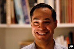 Former Housing and Urban Development Secretary Julian Castro speaks during a house party at the Ed and Jane Cranston home, Jan. 7, 2019, in North Liberty, Iowa.