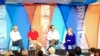 Dari kiri ke kanan, moderator Richard Wilhelm, panelis Joseph S. Nye Jr, David Ensor, Madeleine Albright, pada Aspen Ideas Festival (6/30) 
