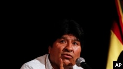 FILE - Bolivia's former President Evo Morales gives a press conference in Buenos Aires, Argentina, Dec. 17, 2019.