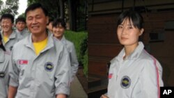 2011년 미국을 방문한 북한 태권도 시범단 원용남 감독(좌)과 김순희 선수(우)