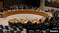 Members of the U.N. Security Council vote on a U.S. draft resolution calling for free and fair presidential elections in Venezuela at U.N. headquarters in New York, Feb. 28, 2019. 