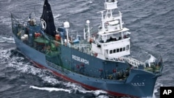 FILE - A Japanese whaling ship sails in the Southern Ocean off Antarctica. Japan has withdrawn from the International Whaling Commission, but says it will no longer hunt whales near the Antarctic.