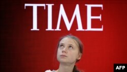 FILE - Swedish climate activist and Time's Person of the Year 2019 Greta Thunberg attends a session during the World Economic Forum annual meeting in Davos, Switzerland.