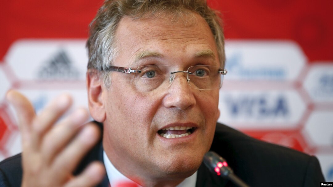 FIFA Secretary General Jerome Valcke speaks as he attends a news conference during his visit to the southern city of Samara, one of the 2018 World Cup host cities, Russia, June 10, 2015. 